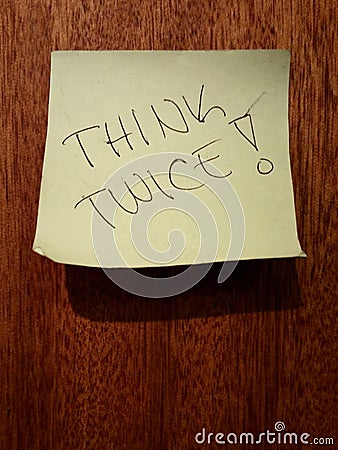 Think twice post it note, thoughts, considering, dilemma Stock Photo