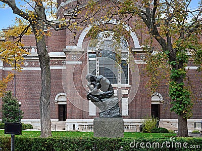 `The Thinker` in front of the Philosophy Building of Columbia University Editorial Stock Photo