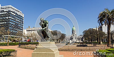 The Thinker by Rodin on Congress square monument in Buenos Aires Editorial Stock Photo