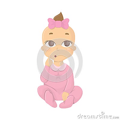 Thinking baby girl. Vector Illustration