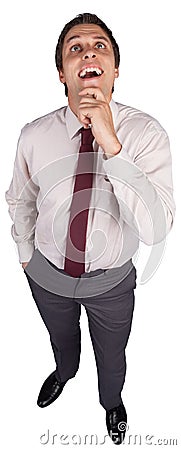 Thinking businessman touching his chin Stock Photo