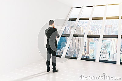 Thinking businessperson room city Stock Photo