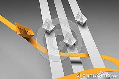 Thinking different Business Concept step out of your comfort zone - Paper Boat Change Direction - Business overcomes obstacles Stock Photo