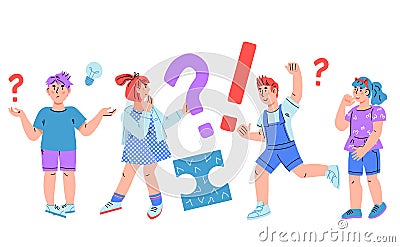 Thinking, doubting and confused children have questions, cartoon vector isolated Vector Illustration