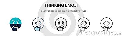 Thinking emoji icon in filled, thin line, outline and stroke style. Vector illustration of two colored and black thinking emoji Vector Illustration