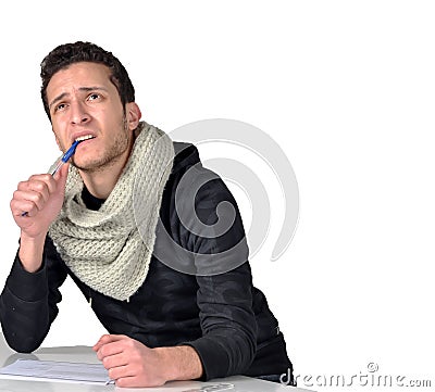 Thinking in an exam Stock Photo