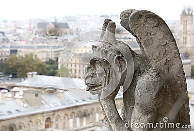 Thinking figure called Chimera or grotesque in Paris from Bell t Stock Photo