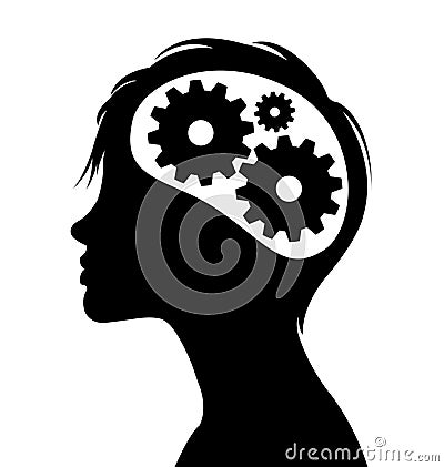 Thinking gears in head silhouette Vector Illustration