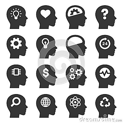 Thinking Head Icons Set on White Background. Vector Vector Illustration
