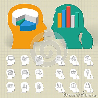 Thinking Head Vector Icons. Vector Illustration