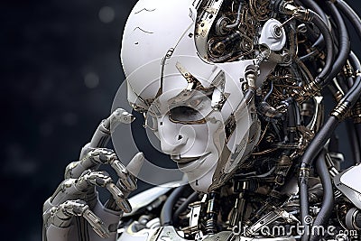 Thinking humanoid robot, artificial intelligence concept. Generative AI Stock Photo