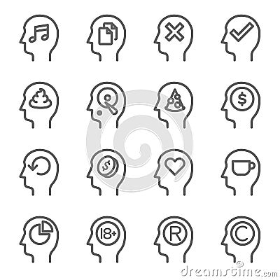 Thinking and Idea process Vector Line Icon Set. Contains such Icons as Music, Refresh, Love, Money and more. Expanded Stroke Vector Illustration