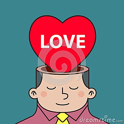 Thinking About Love Inside a Man Head Vector Illustration