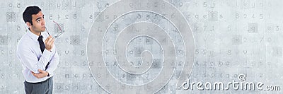 Thinking man with code numbers and letters decipher transition Stock Photo
