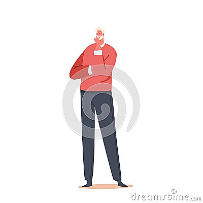 Thinking Man Is Lost In Thought, With Furrowed Brows And A Pensive Expression, Contemplating Life Issues Vector Illustration