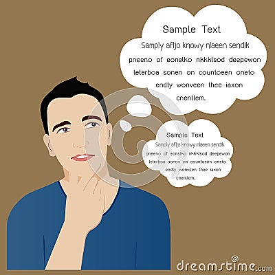 Thinking man with many ideas in empty bubble Vector Illustration