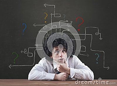 Thinking man with question mark Stock Photo