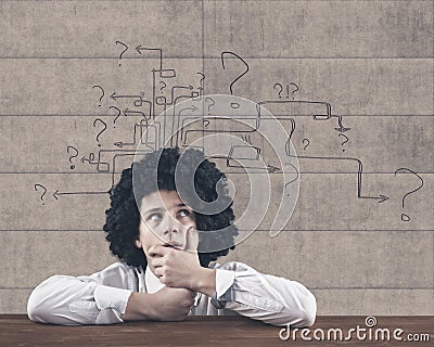 Thinking man with question mark Stock Photo