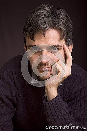 Thinking man with short beard Stock Photo