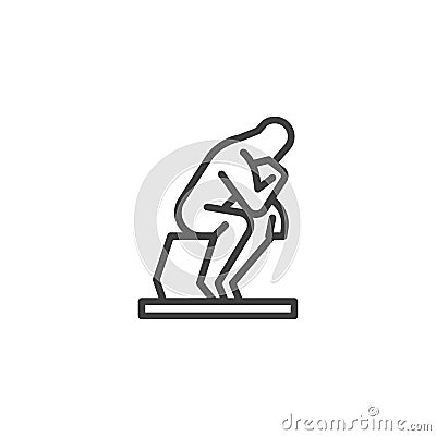 Thinking man statue line icon Vector Illustration