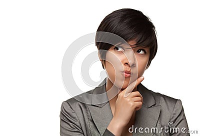 Thinking Multiethnic Young Adult with Eyes Up Stock Photo