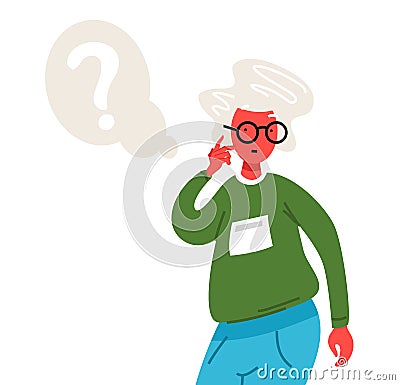 Thinking old woman. Thoughtful people understand the problem. Pensive grandmother find successful solution. Cute Vector Illustration