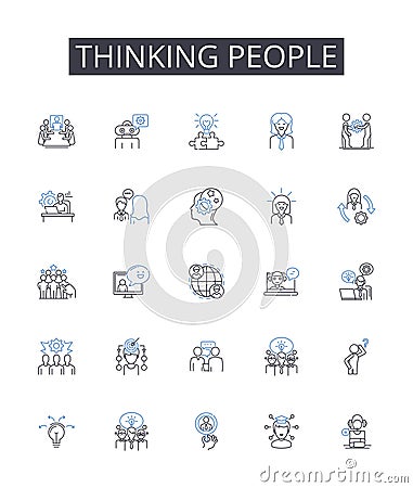 Thinking people line icons collection. Intellectually curious individuals, Analytical individuals, Thought-provoking Vector Illustration