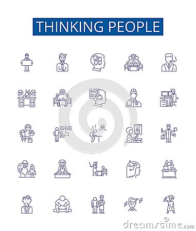 Thinking people line icons signs set. Design collection of Thinkers, Intellects, Contemplative, Contemplators Vector Illustration
