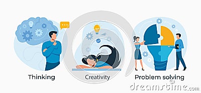 Thinking, problem solving and idea brainstorming concept, illustration Cartoon Illustration