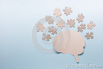 Thinking problem solving solution concept with paper brain and puzzle pieces Stock Photo