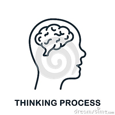 Thinking Process Line Icon. Brainstorm and Cognition Linear Pictogram. Decision Making Process Outline Sign Vector Illustration