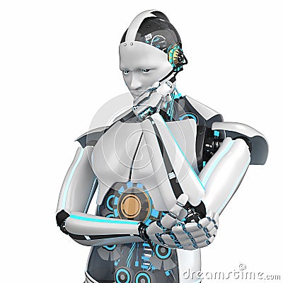 Thinking Robot white background Stock Photo