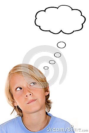 thinking with thought bubble Stock Photo