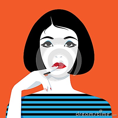 Thinking woman looking up Vector Illustration