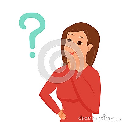 Thinking woman with speech bubble. Vector illustration of pretty face young girl Vector Illustration