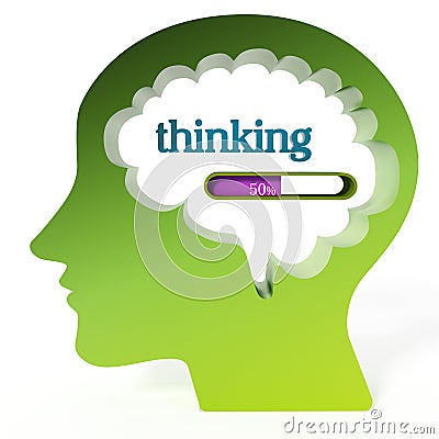 Thinking word and loading bar iin the brain. 3D illustration Cartoon Illustration