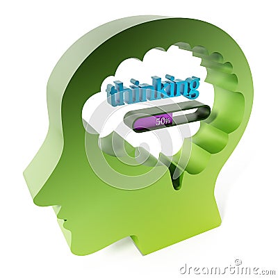 Thinking word and loading bar iin the brain. 3D illustration Cartoon Illustration