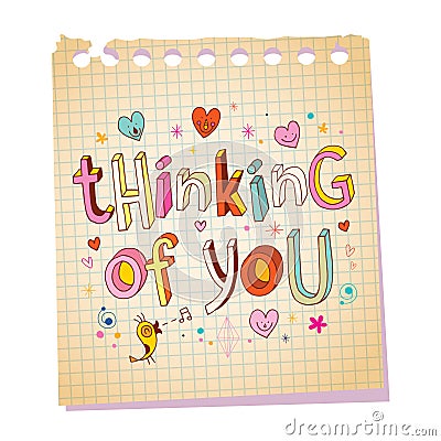 Thinking of you - notepad paper love message Vector Illustration