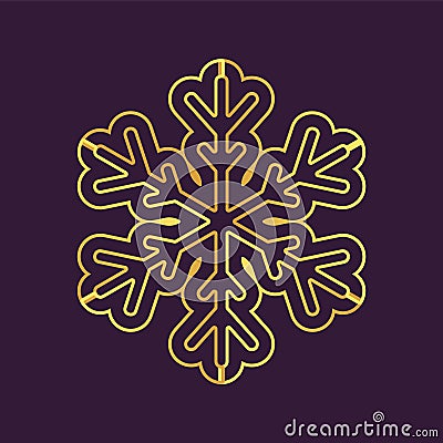 Thinline golden snowflake icon. Foil snow flake stencil blueprint. Vector Illustration