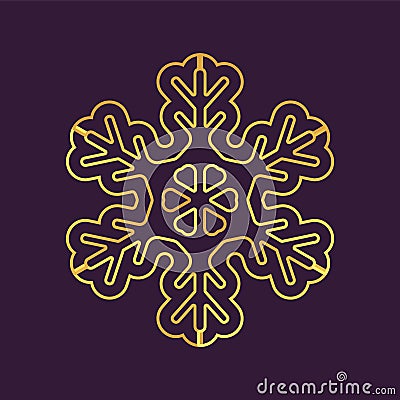 Thinline golden snowflake icon. Foil snow flake stencil blueprint. Vector Illustration