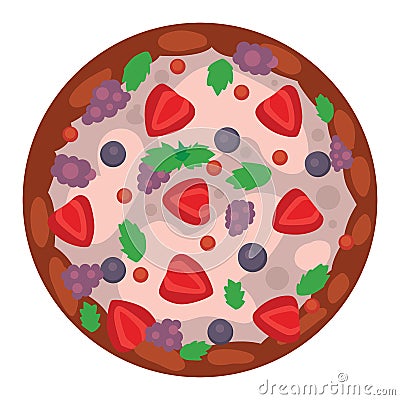 Thinly fruit pizza. Italian cook and pizzas delivery. Vector Illustration