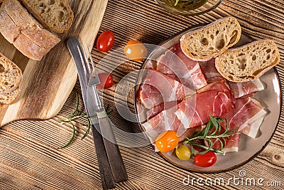 Thinly sliced German black forest ham Stock Photo