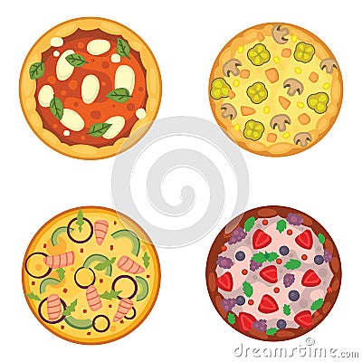 Thinly sliced pepperoni is a popular pizza. Italian cook and pizzas delivery. Vector Illustration