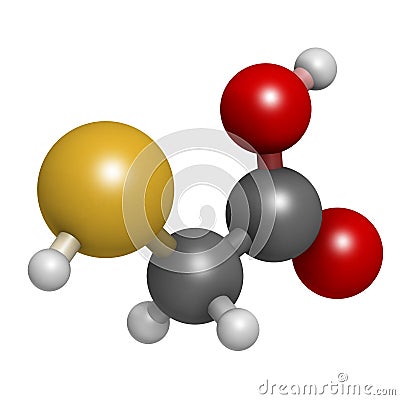 Thioglycolic acid (TGA) molecule. Used in chemical depilation and for making permanent waves (perms) in hair. The latter involves Stock Photo