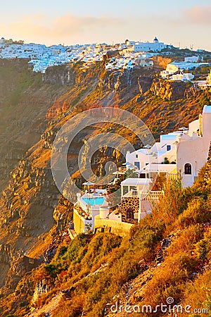 Thira and Imerovigli in Santorini Stock Photo