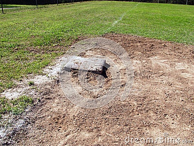 Third base in baseball field Stock Photo