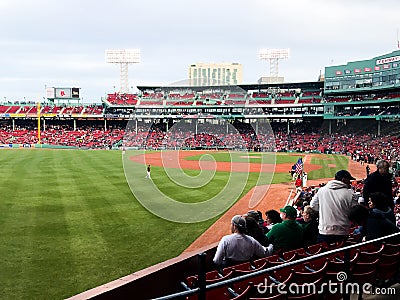 Third Base Line at Fenway Park, Boston, MA Editorial Stock Photo