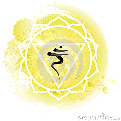 Third chakra manipura over yellow watercolor background Cartoon Illustration