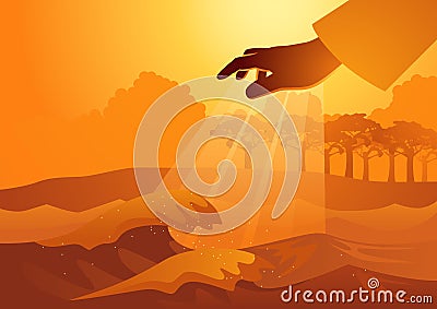 Third day, dry land, seas, plants and trees were created Vector Illustration