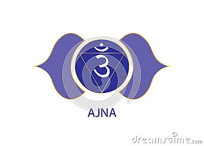Third eye chakra Ajna logo template. The sixth frontal chakra, sacral sign meditation, yoga blue and purple round mandala icon Vector Illustration